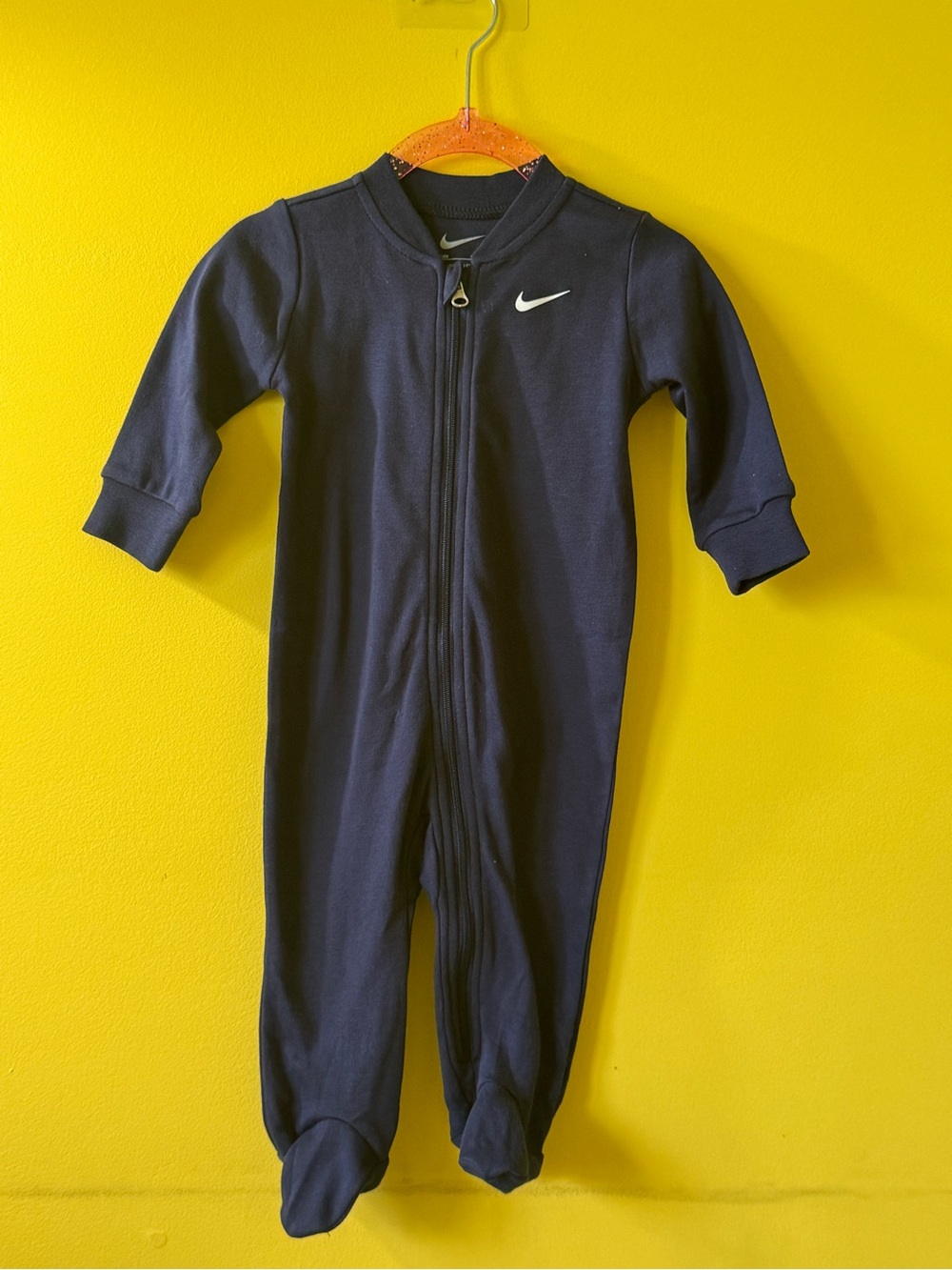 +NWOT Nike Navy Footed Zip Coverall Sleeper Swoosh Baby 0-6M